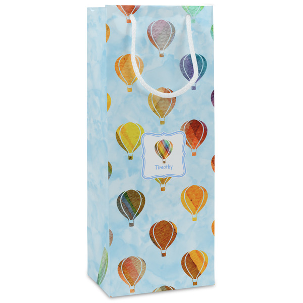 Custom Watercolor Hot Air Balloons Wine Gift Bags - Matte (Personalized)