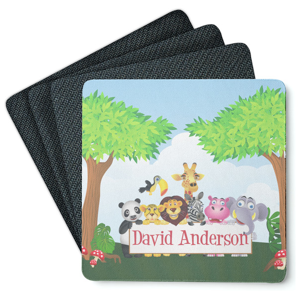 Custom Animals Square Rubber Backed Coasters - Set of 4 w/ Name or Text