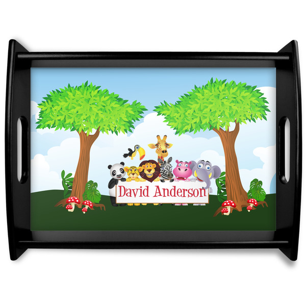 Custom Animals Black Wooden Tray - Large w/ Name or Text