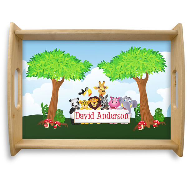 Custom Animals Natural Wooden Tray - Large w/ Name or Text