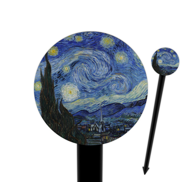 Custom The Starry Night (Van Gogh 1889) 6" Round Plastic Food Picks - Black - Single Sided