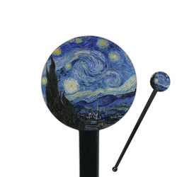 The Starry Night (Van Gogh 1889) 7" Round Plastic Stir Sticks - Black - Single Sided