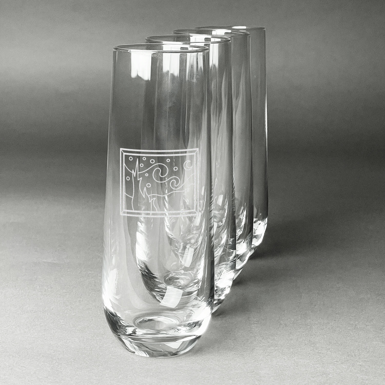 Rousseau Etched Champagne Glasses Set of 4