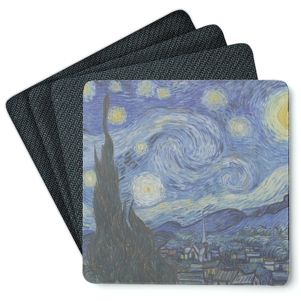 Custom The Starry Night (Van Gogh 1889) Square Rubber Backed Coasters - Set of 4