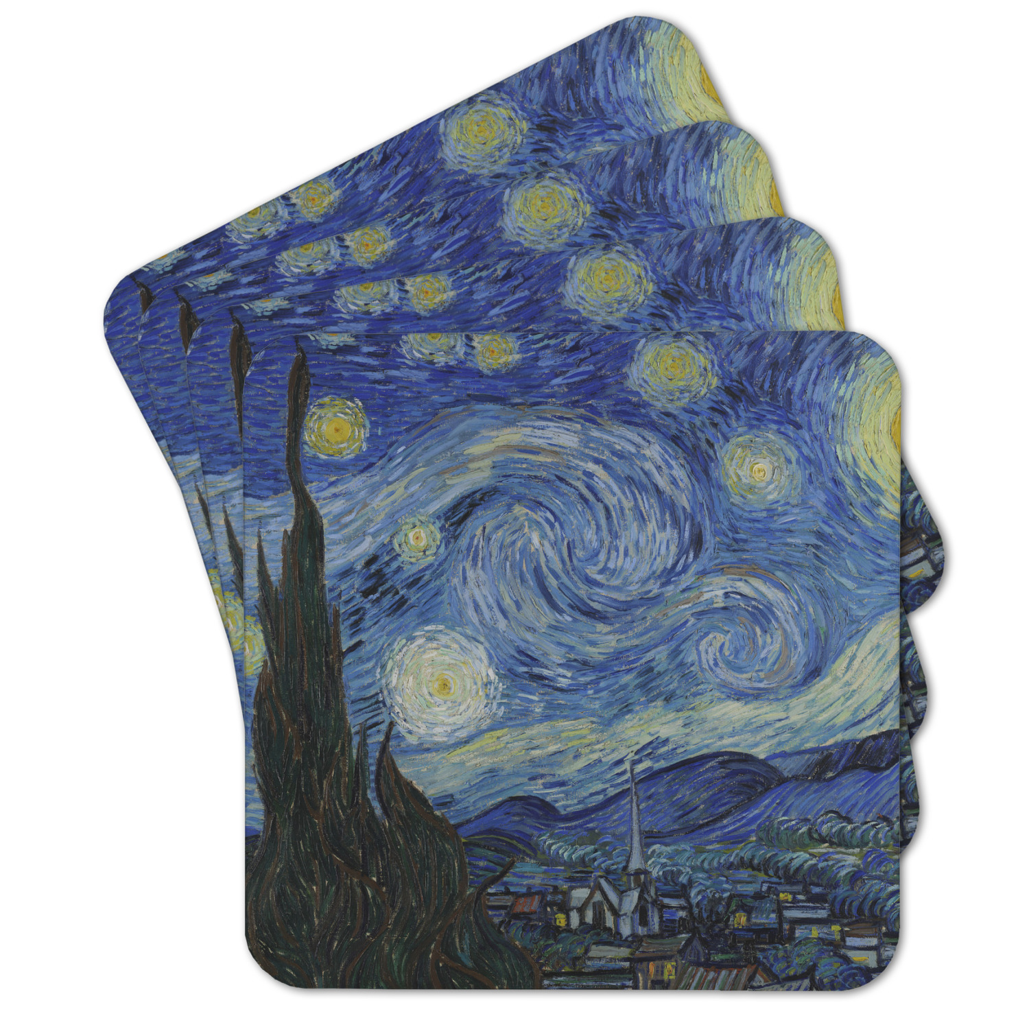 Custom The Starry Night Van Gogh 1889 Cork Coaster Set of 4