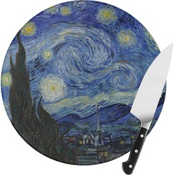 The Starry Night (Van Gogh 1889) Round Glass Cutting Board - Medium