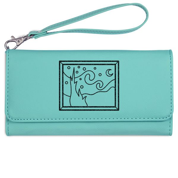 Custom The Starry Night (Van Gogh 1889) Ladies Leatherette Wallet - Laser Engraved- Teal