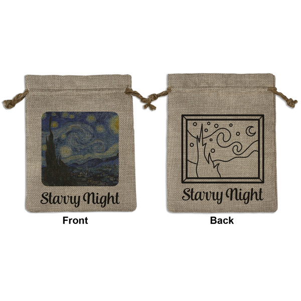 Custom The Starry Night (Van Gogh 1889) Medium Burlap Gift Bag - Front & Back