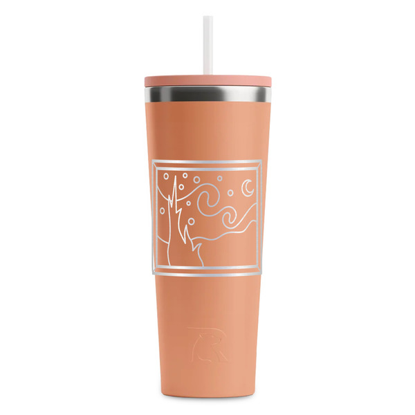 Custom The Starry Night (Van Gogh 1889) RTIC Everyday Tumbler with Straw - 28oz - Peach - Double-Sided