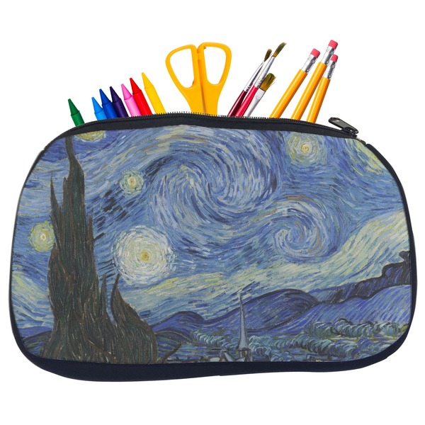 Custom The Starry Night (Van Gogh 1889) Neoprene Pencil Case - Medium