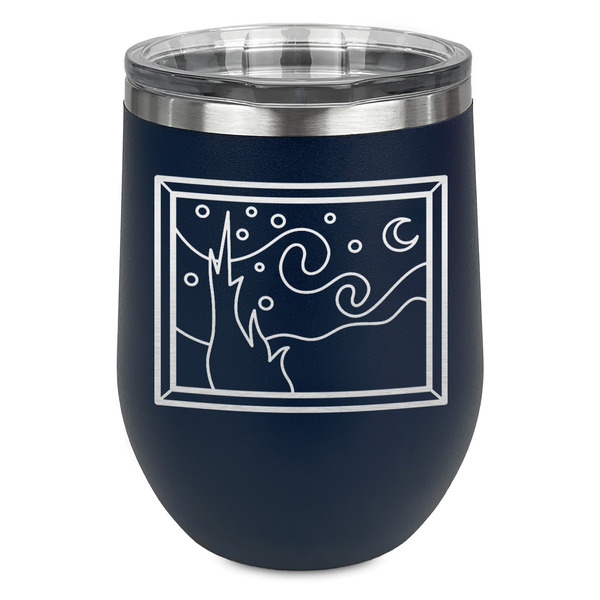 Custom The Starry Night (Van Gogh 1889) Stemless Stainless Steel Wine Tumbler - Navy - Double Sided