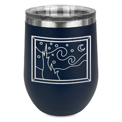 The Starry Night (Van Gogh 1889) Stemless Stainless Steel Wine Tumbler - Navy - Single Sided