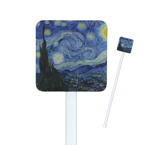Custom The Starry Night (Van Gogh 1889) Square Plastic Stir Sticks - Single Sided