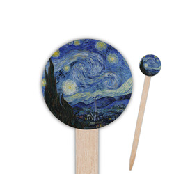 The Starry Night (Van Gogh 1889) 6" Round Wooden Food Picks - Single Sided