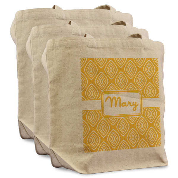 Custom Tribal Diamond Reusable Cotton Grocery Bags - Set of 3 (Personalized)