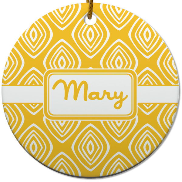 Custom Tribal Diamond Round Ceramic Ornament w/ Name or Text