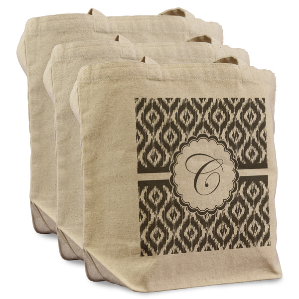 Custom Ikat Reusable Cotton Grocery Bags - Set of 3 (Personalized)