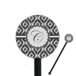 Ikat 5.5" Round Plastic Stir Sticks - Black - Single Sided (Personalized)