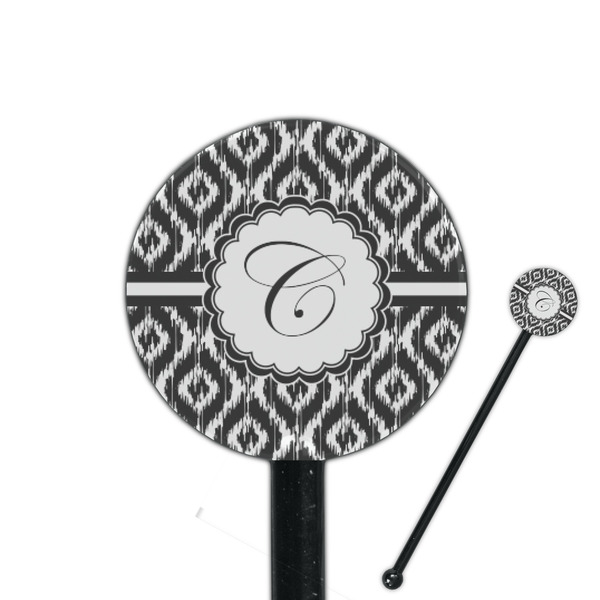 Custom Ikat 5.5" Round Plastic Stir Sticks - Black - Single Sided (Personalized)