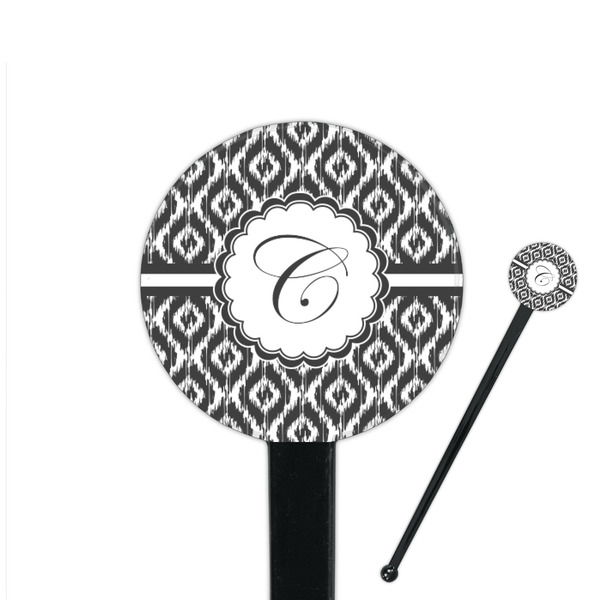 Custom Ikat 7" Round Plastic Stir Sticks - Black - Double Sided (Personalized)