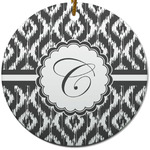 Ikat Round Ceramic Ornament w/ Initial