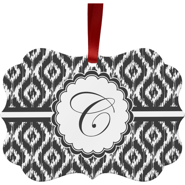 Custom Ikat Metal Frame Ornament - Double Sided w/ Initial