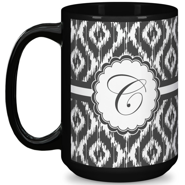 Custom Ikat 15 Oz Coffee Mug - Black (Personalized)