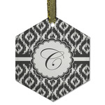 Ikat Flat Glass Ornament - Hexagon w/ Initial