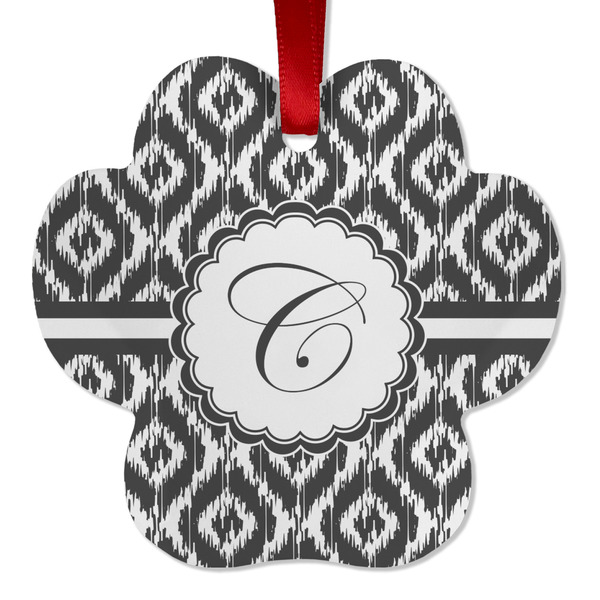 Custom Ikat Metal Paw Ornament - Double Sided w/ Initial