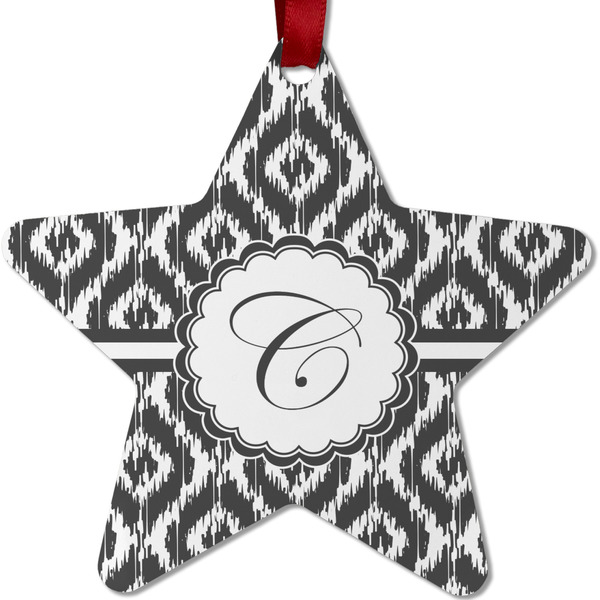 Custom Ikat Metal Star Ornament - Double Sided w/ Initial