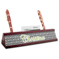 Ikat Red Mahogany Nameplate with Business Card Holder (Personalized)