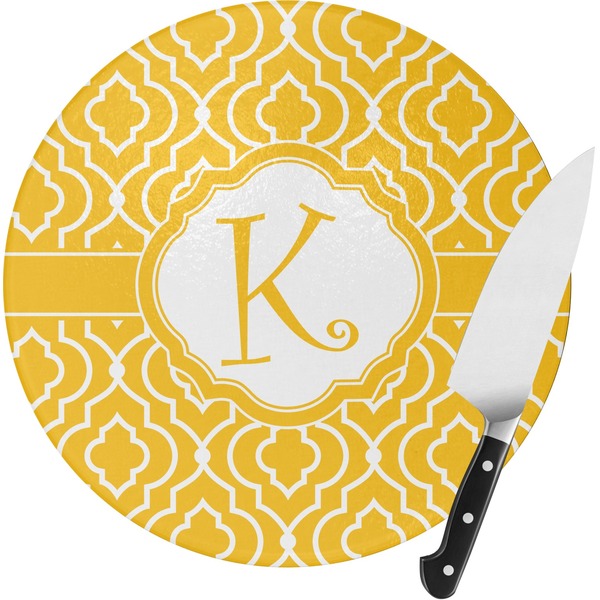 Custom Trellis Round Glass Cutting Board - Small (Personalized)