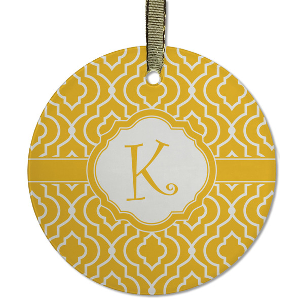 Custom Trellis Flat Glass Ornament - Round w/ Initial