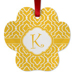 Trellis Metal Paw Ornament - Double Sided w/ Initial