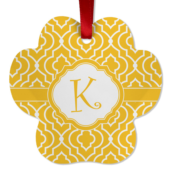 Custom Trellis Metal Paw Ornament - Double Sided w/ Initial