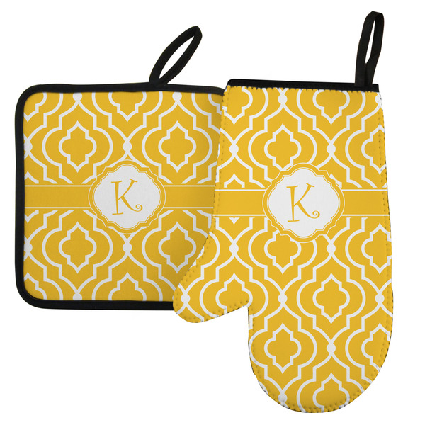 Custom Trellis Left Oven Mitt & Pot Holder Set w/ Initial