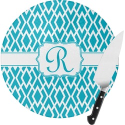 Geometric Diamond Round Glass Cutting Board - Small (Personalized)