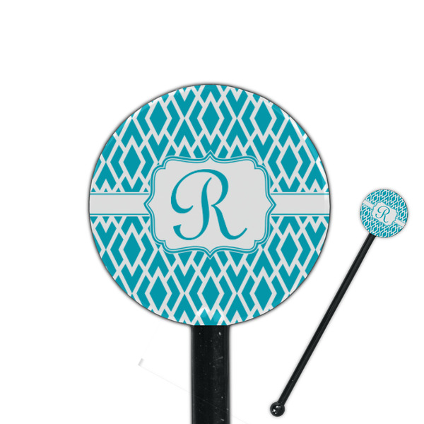 Custom Geometric Diamond 5.5" Round Plastic Stir Sticks - Black - Single Sided (Personalized)