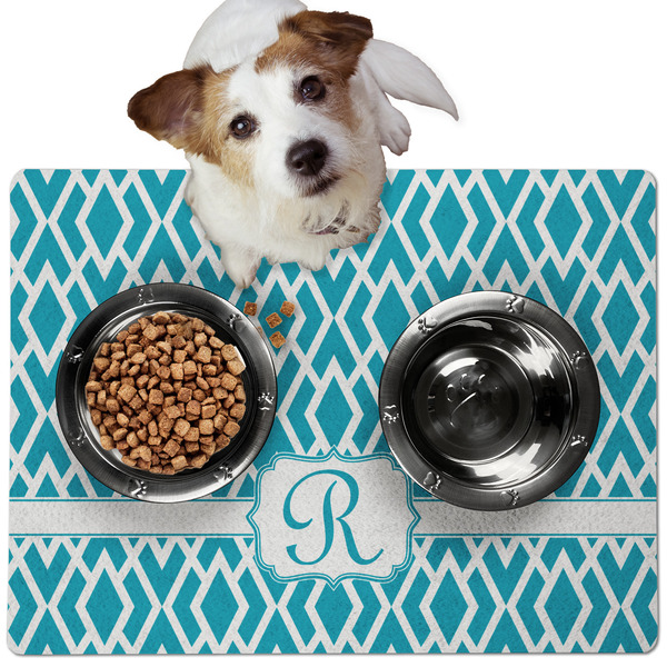 Custom Geometric Diamond Dog Food Mat - Medium w/ Initial