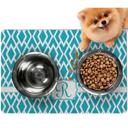 Geometric Diamond Dog Food Mat - Small w/ Initial