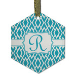 Geometric Diamond Flat Glass Ornament - Hexagon w/ Initial