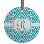 Geometric Diamond Flat Glass Ornament - Round w/ Initial