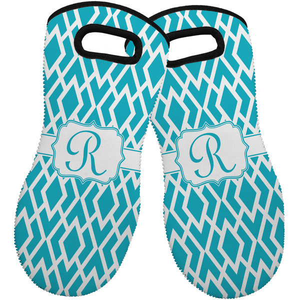 Custom Geometric Diamond Neoprene Oven Mitts - Set of 2 w/ Initial