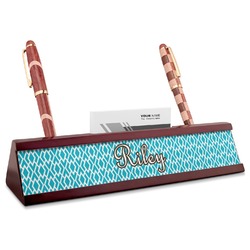Geometric Diamond Red Mahogany Nameplate with Business Card Holder (Personalized)
