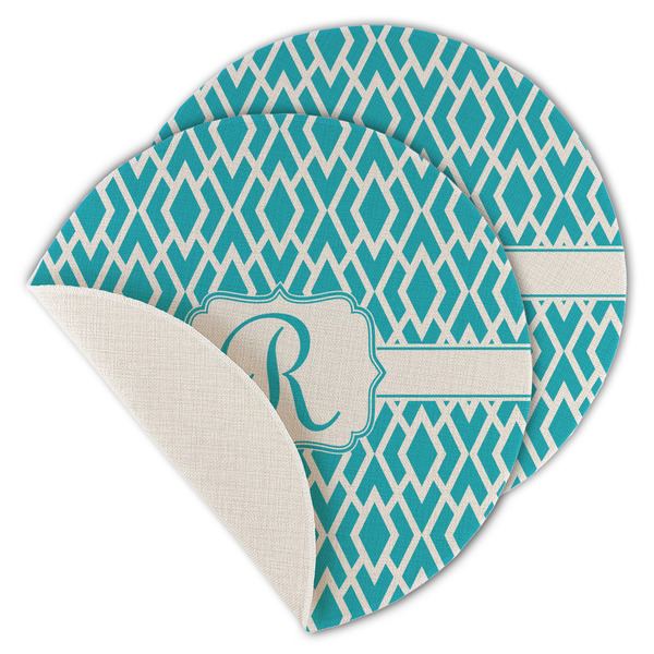 Custom Geometric Diamond Round Linen Placemat - Single Sided - Set of 4 (Personalized)