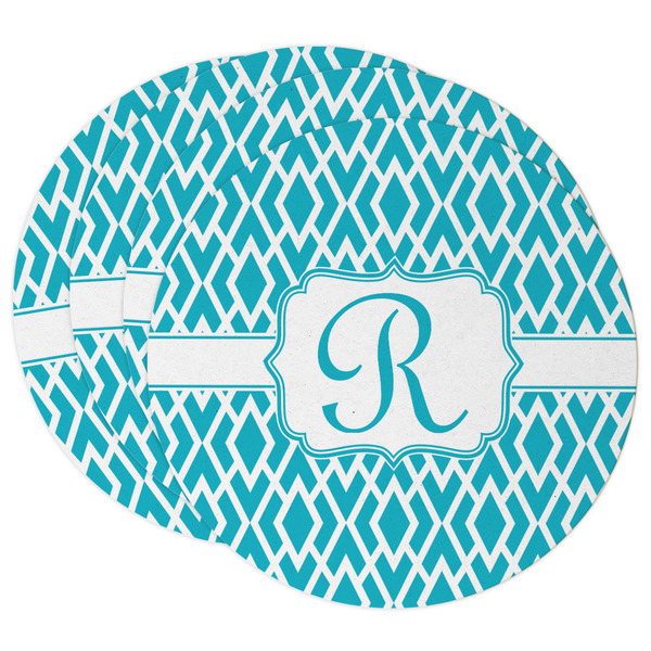 Custom Geometric Diamond Round Paper Coasters w/ Initial