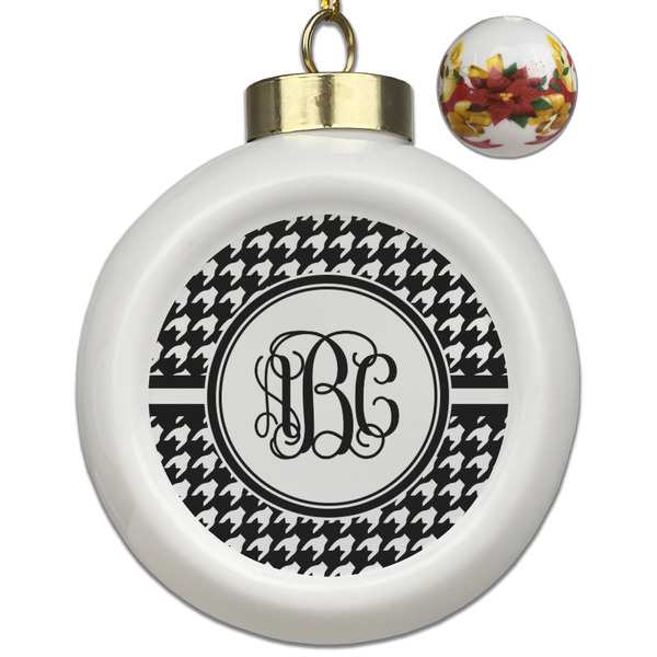 Custom Houndstooth Ceramic Ball Ornaments - Poinsettia Garland (Personalized)