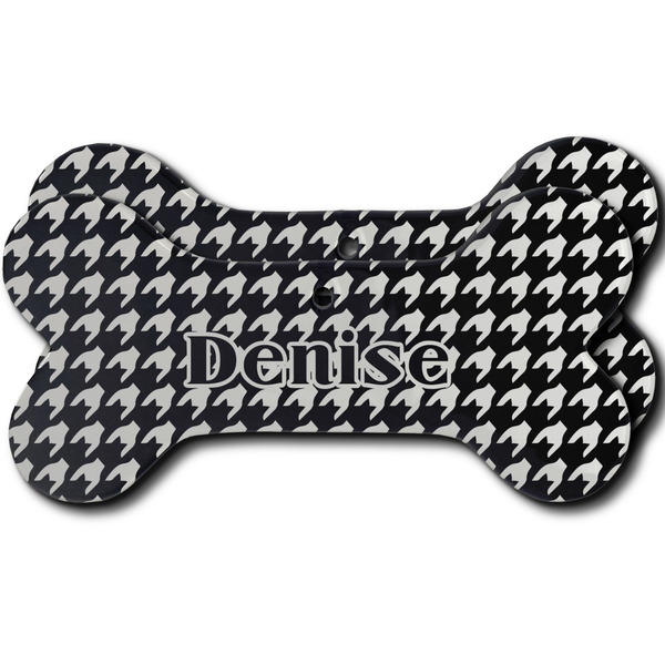 Custom Houndstooth Ceramic Dog Ornament - Front & Back w/ Monogram