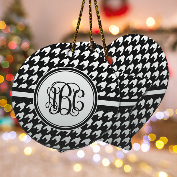 Custom Houndstooth Ceramic Ornament w/ Monogram