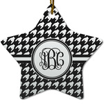 Houndstooth Star Ceramic Ornament w/ Monogram